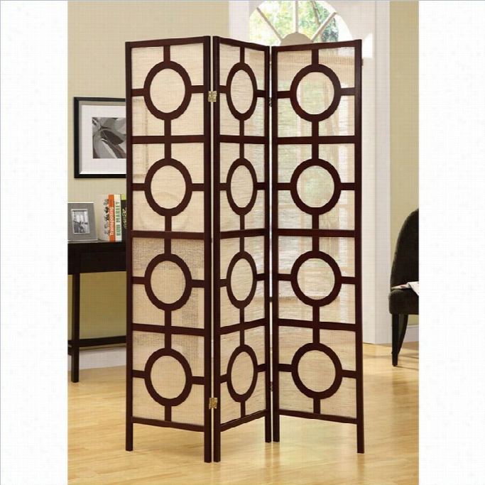 Monarch 3 Panel Cirfle Design Room Divider In Cappuccino