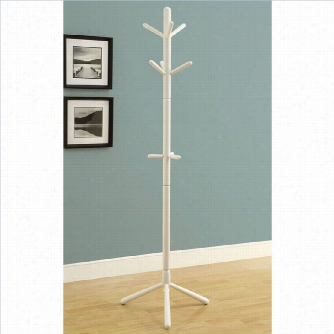 Monarch Contemporary Solid Wood Coat Rack In White