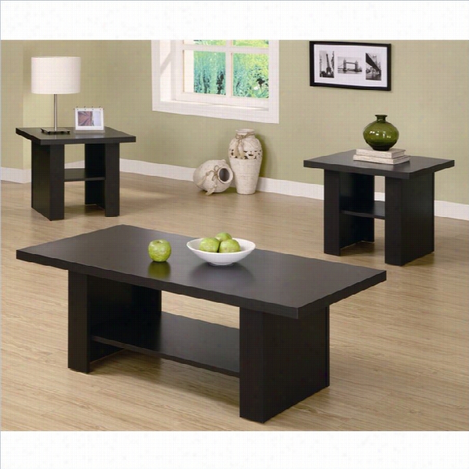 Monarch Hollow-core 3 Composition Coffee And End Table Se In Cappuccino