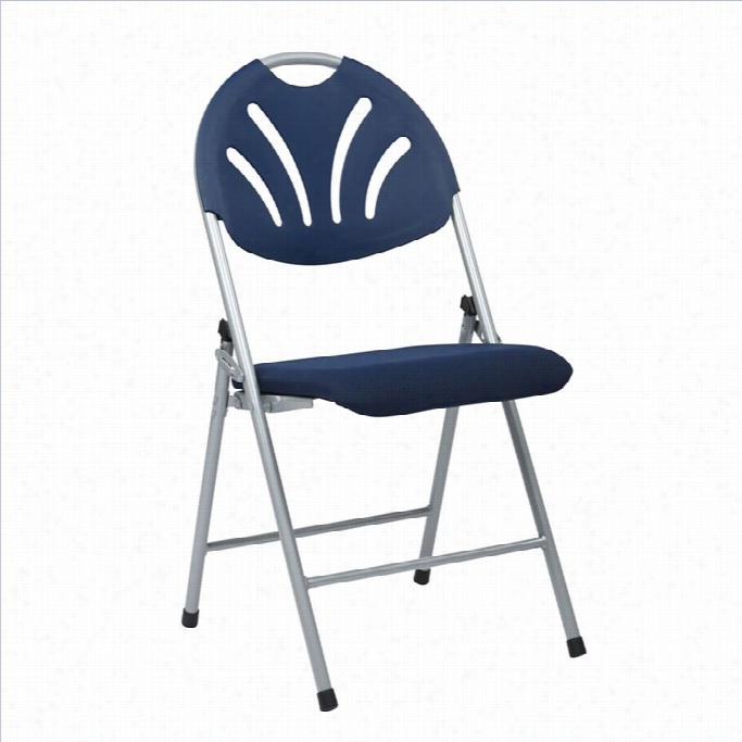 Office Star  Fc Series Set Of 4 Pplastic Folding Chair In Blue And Silver
