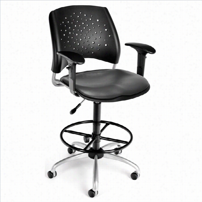 Ofm Star Swivel Drafting Chair With Vinyl Seats And Arms In Charcoal