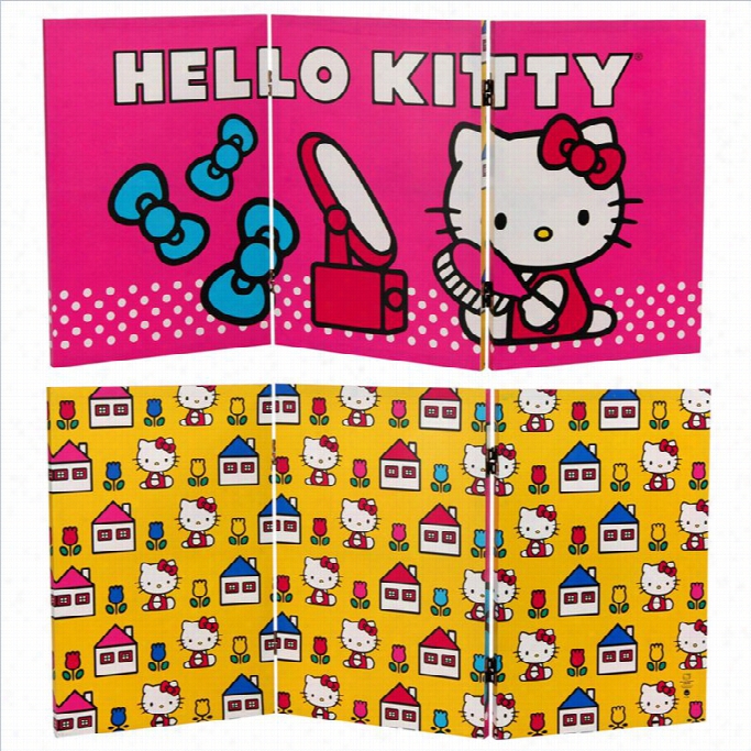 Oriental Furnitre 2' Tall Hello Kitty Vanity Room Divider In Multicolor