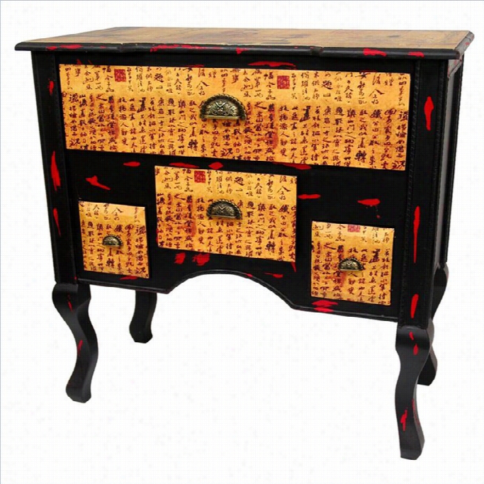 Eastern Furniture Calligraphy Low Boy Money-chest Accent Chest In Yellow