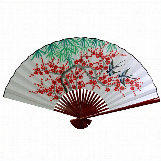 Oriental Fuurniture Cherry Blossom Fan In White-12 Inches