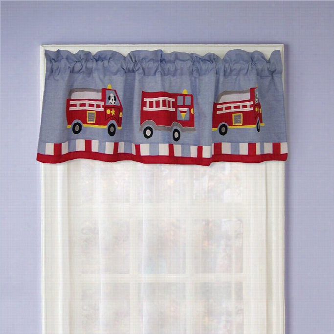 Pem America Cotton Fire Truck Window Valance In Red And Blue