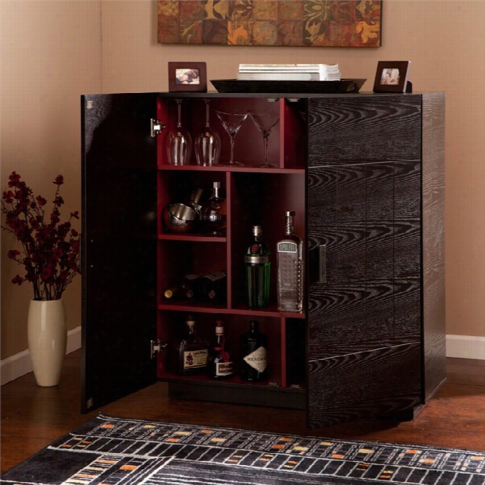 Southern Enterprises Marc Home Bar Cabniet In Ebony And Red