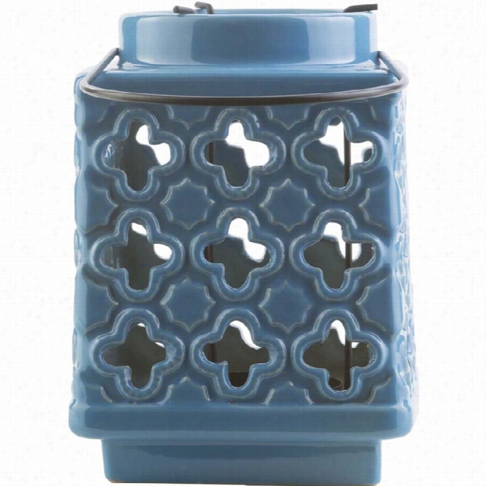 Surya Luau 7.5 X 5.1 Cearmic Lantern In Glossy Teal