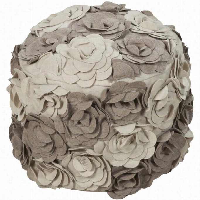 Surya Wool Cylinder Pouf Ottoman In Taupe