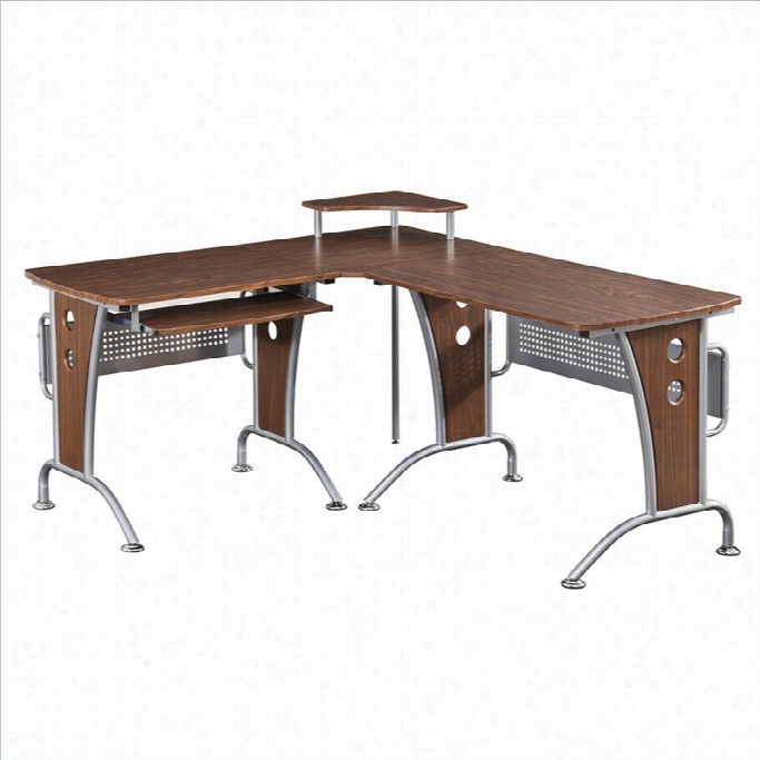 Technii Mobili L-shape Wood And Metal Computer Workstation In Mahogany