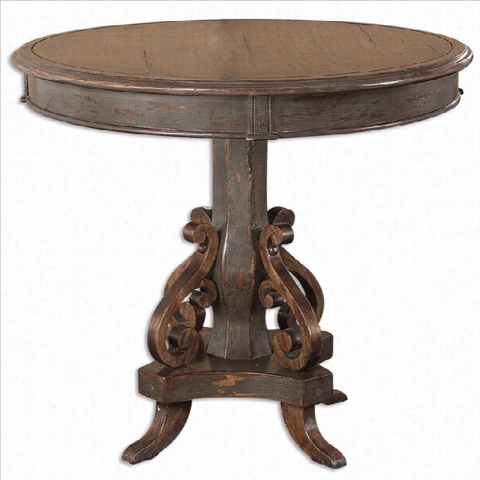 Uttermost Anya Round Pedesta1 Table In Hand Painted Charcoal Gray