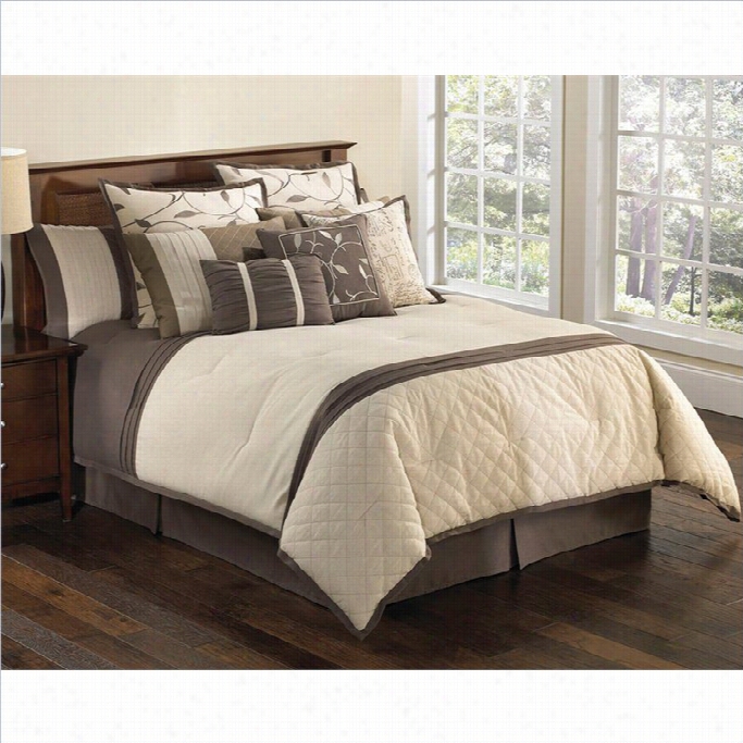 Verbena 9 Or 10 Piece Comforter Set In Brown And Beige-9 Piece Queen