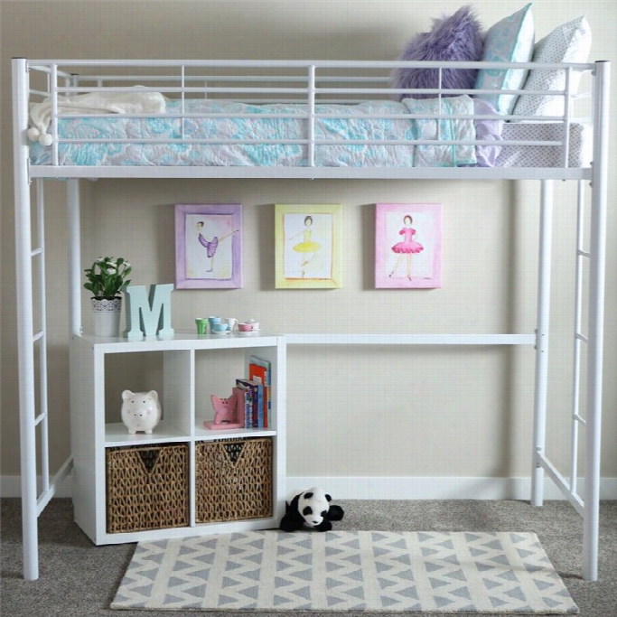 Walker Edison Sunris Emetal Twin Loft Bunk Bed In White Finsih