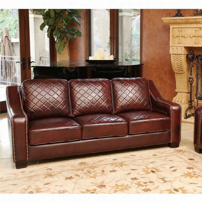 Abbyson Living Princenton Tufted Leather Sofa In Burgundy