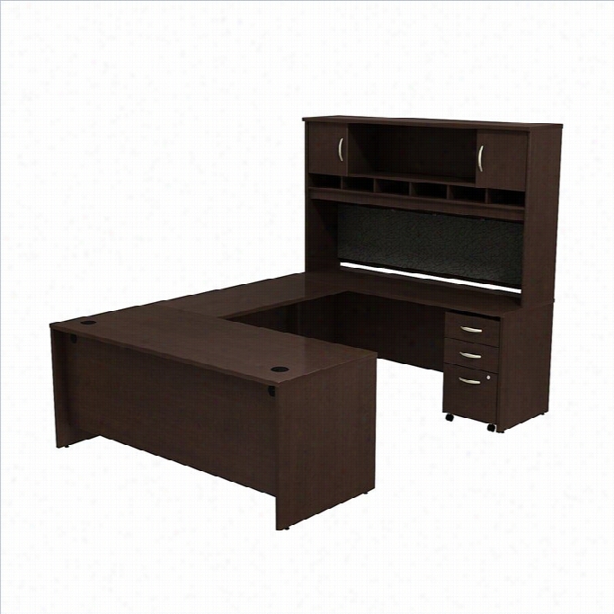 Bush Bbf Series C 72 U-shaped D Esk With Hutch In Mocha Cherry