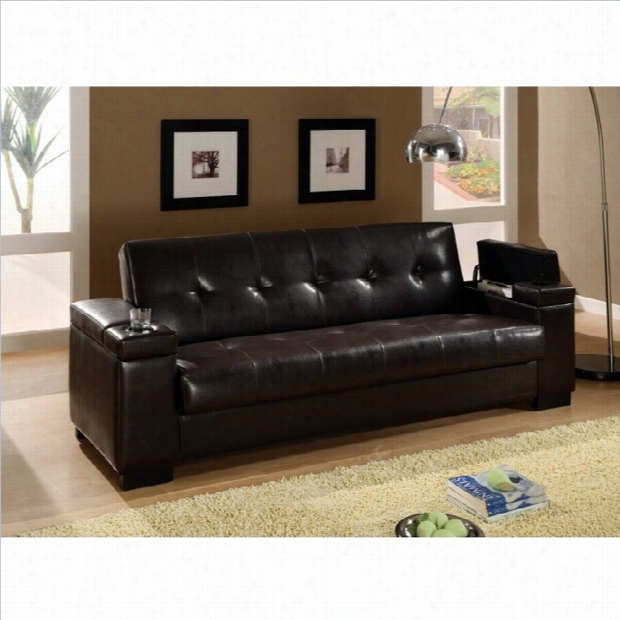 Coaster Faux Leather Conwerible Sofa Sleeper With Storage In Brown