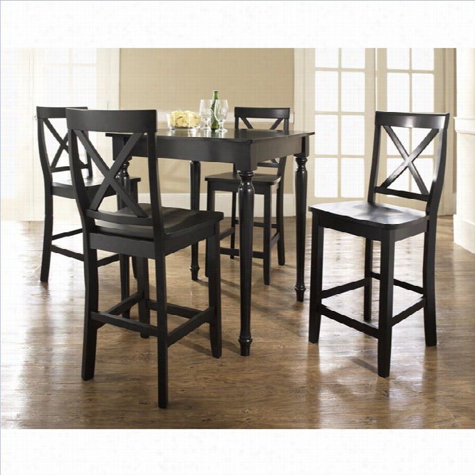 Crosley Furni Ture 5 Piece Pub Dinign Set With Turned Leg And X-b Ack Stools In Black End