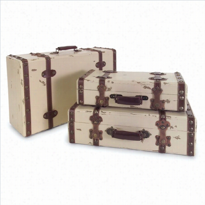 Imax Corporation Antique Ivory Suitcases (set Of 3)