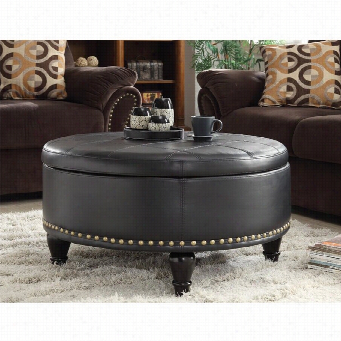 Inspirred By Bassett Augusta Storage Leather Ottoman In Black