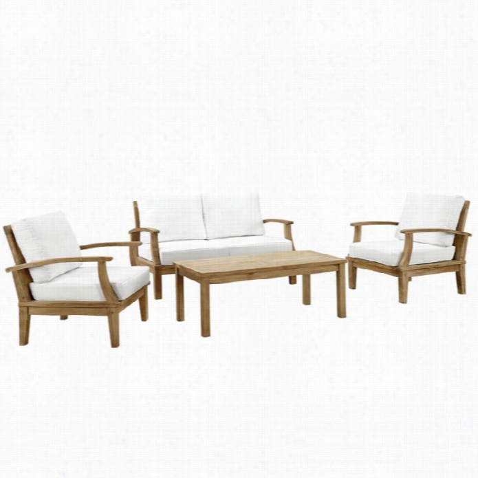 Modway Marina 4 Piece Outdoor Teak Sofa Set In Natural And White