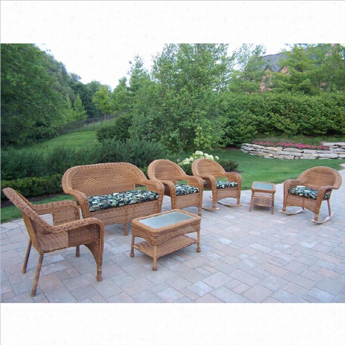 Oakland Living Resin Wicker 7 Piece Patio Set With Cushionsin Natural