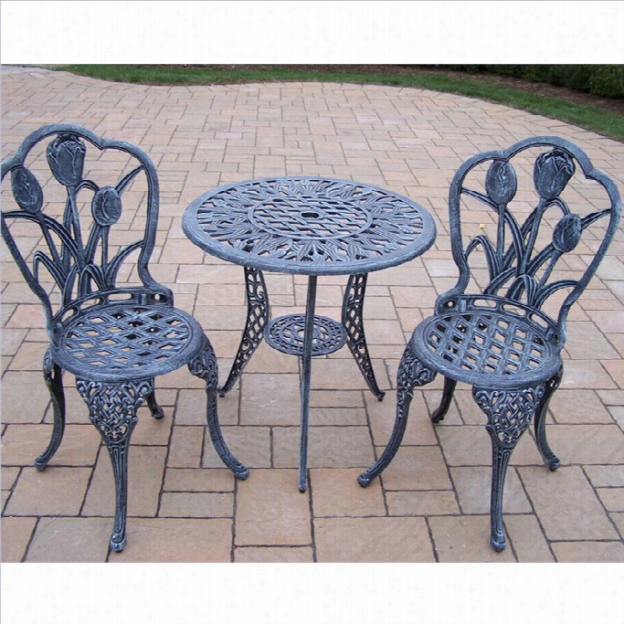 Oakland Living Tulip Casst Alum Inum 3 Piece Bistro Set In Verdi Grey