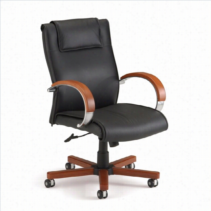 Ofm Apex Mi-dback Executive Leather Offic Chairr In Cherry