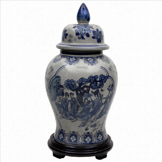 Oriental Furniture 18 Ladies Temple Jar In Blue And White