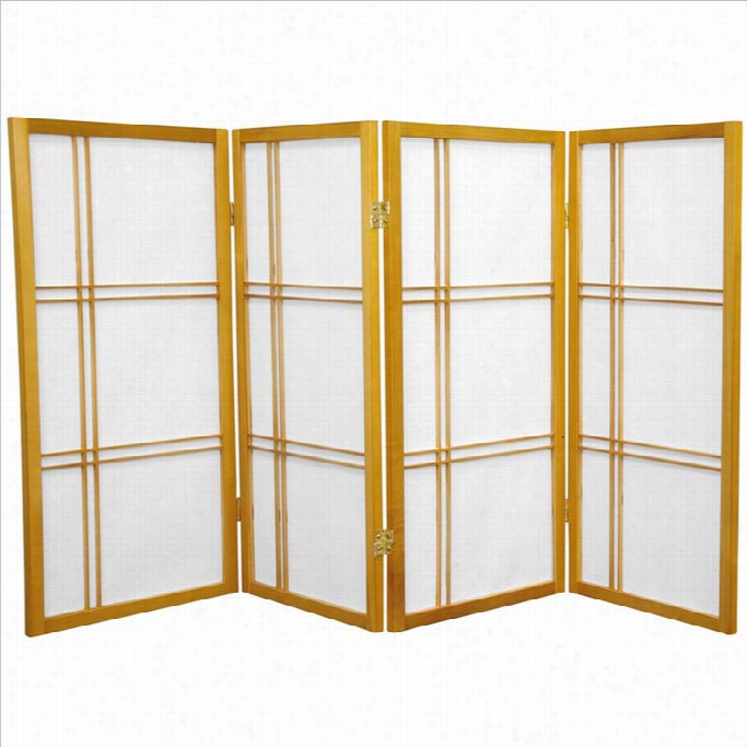 Oiental Furniture 3' Tall Double Cross 4 Panels Shoji Screen In Honey