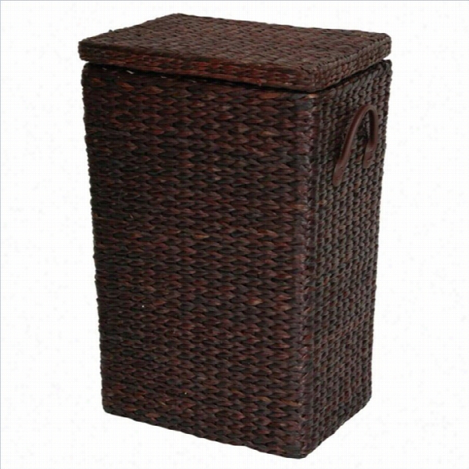 Oriental Furniture Rush Grass Laundry Basket In Red Mocha