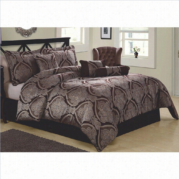 Pem America Tutor  Comforter Set In Rich Solver And Chocolate-queen