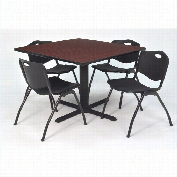 Regncy Squaee Table With 4 M Stack Charis In Mahogany And Black