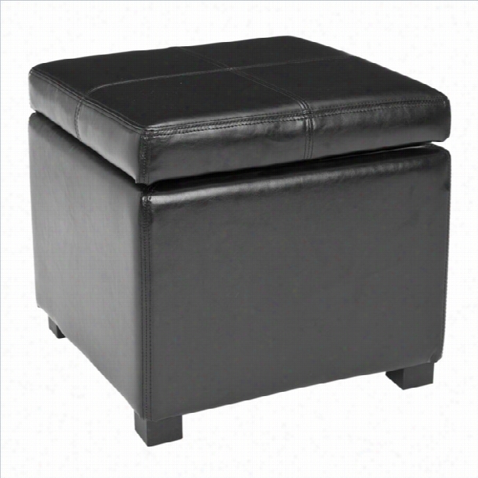 Safavieh Elizabeth Beech Wood Leather Storage Ottoman In Blacck