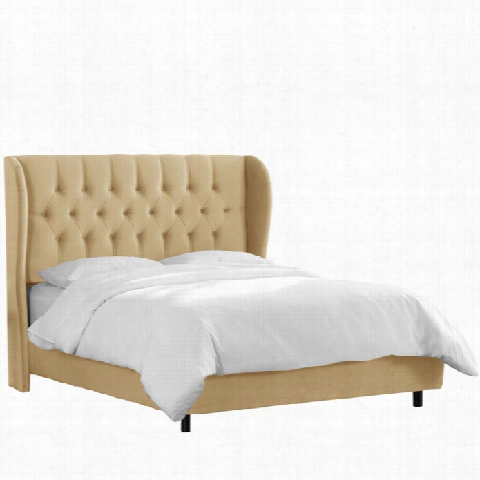 Skyline Tufted Wingback Bed In Velvet Buckwheat-fulll