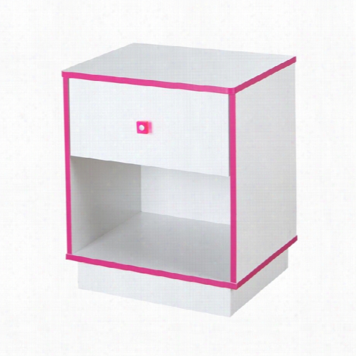 South Shore Logik 1 Drawer Wood Nightstand In White And Pink