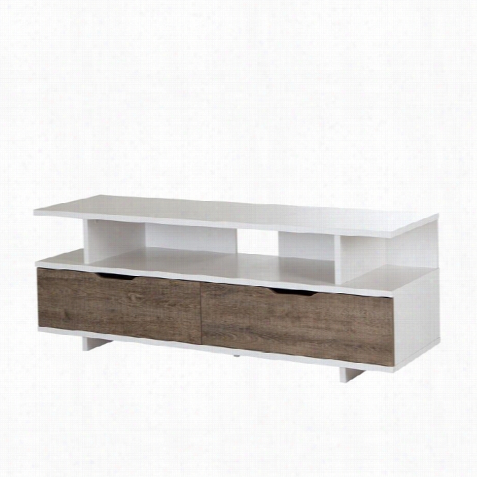 South Shore Reflekt Tv Stand In Weathered Oak And Pure White