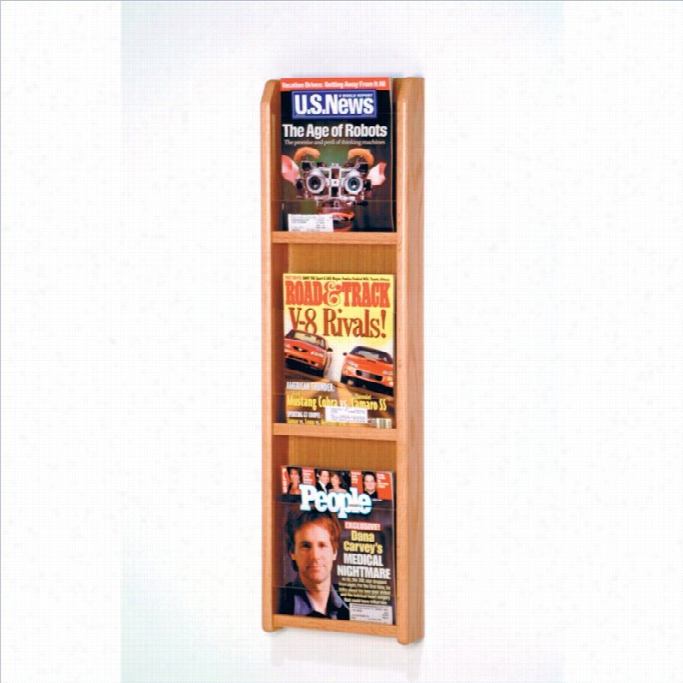 Wooden Mzllet 3 Pocket Magazine Wall Display In Light Oak