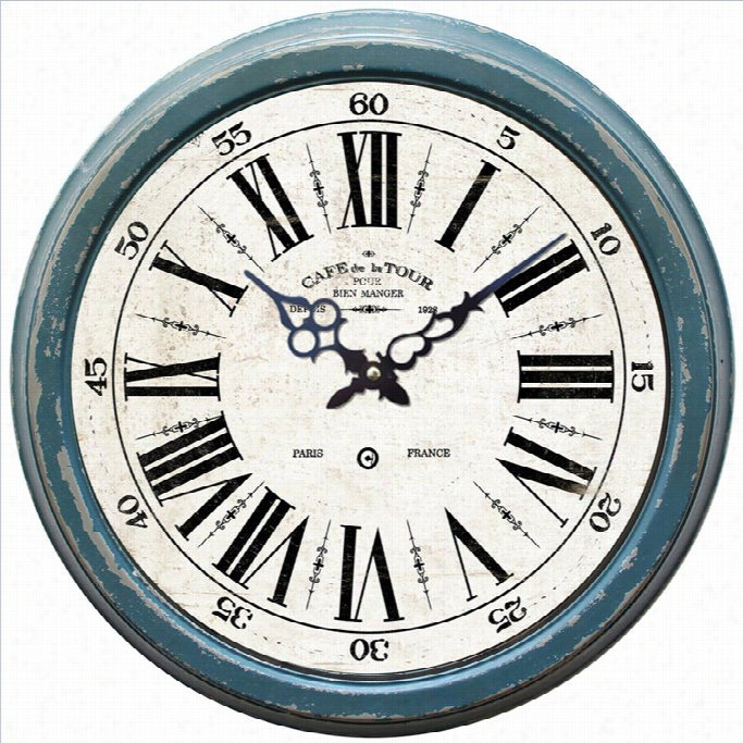 Yosemite Circular Iron Wal L Clock Ith Dis Tressed Blue  Iron Frame