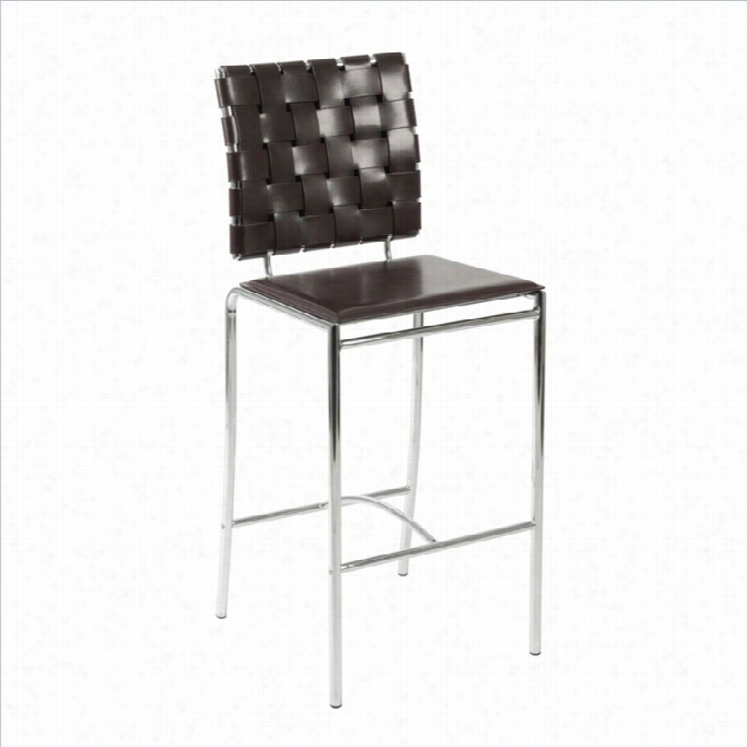 26 Counter Stool In Woven Brown Leather