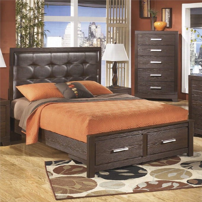 Ashley Aleydis Upholstered Queen Panel Drawer Bed In Brown
