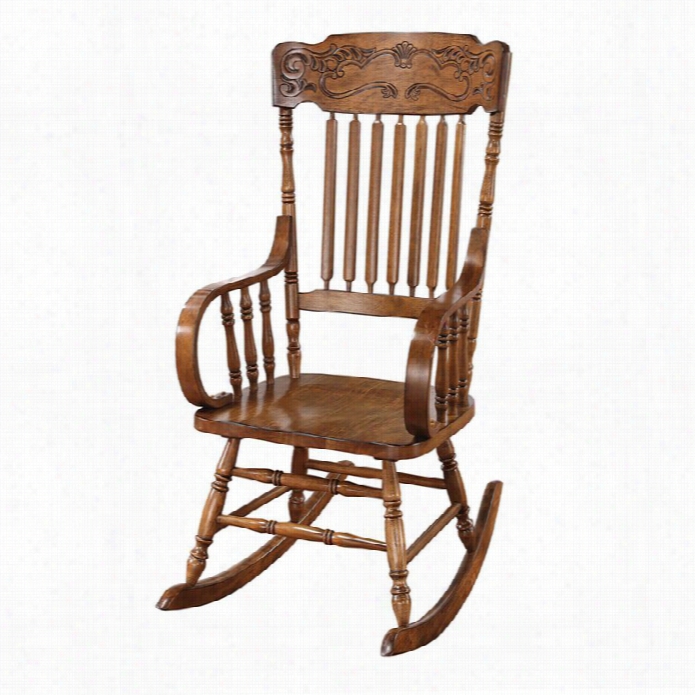 Coaster Ornamental Slatted Back Rocking Chair In Oak