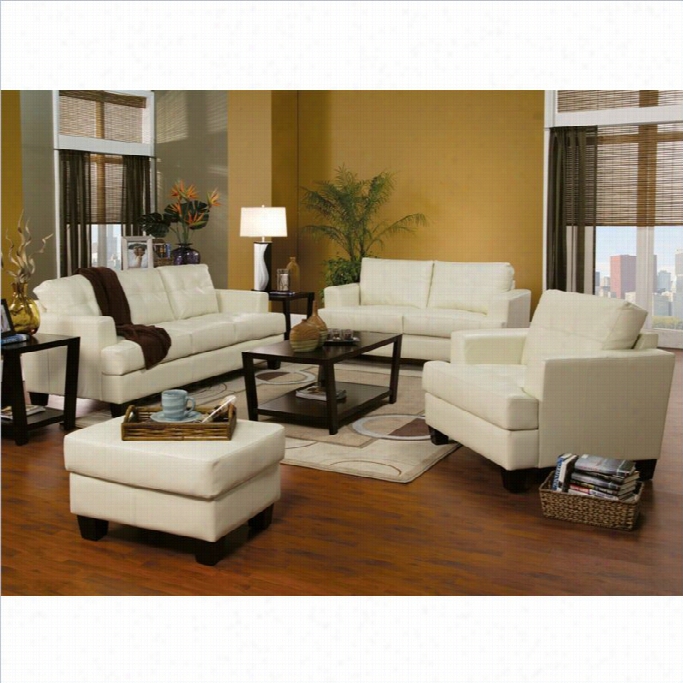 Coaster Samuel 3 Piece Leather Sofa Set In Crema