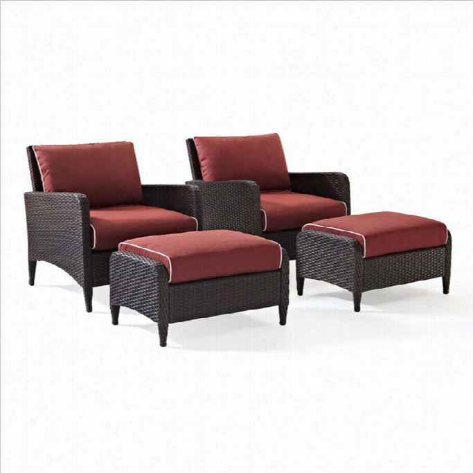 Crosley Kiawah 4 Piece Outdoor Wicker Seatnig Set With Two Ottomans