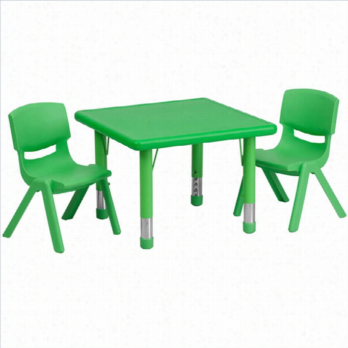 Flash Furniture 3 Piece Square Adjustable Activity Table Set In Green