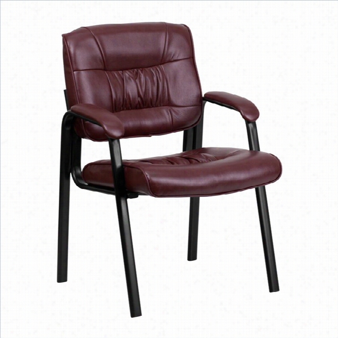 Flash Furniture Leather Guest Chair In Burgundy With Blcak Frame Finish