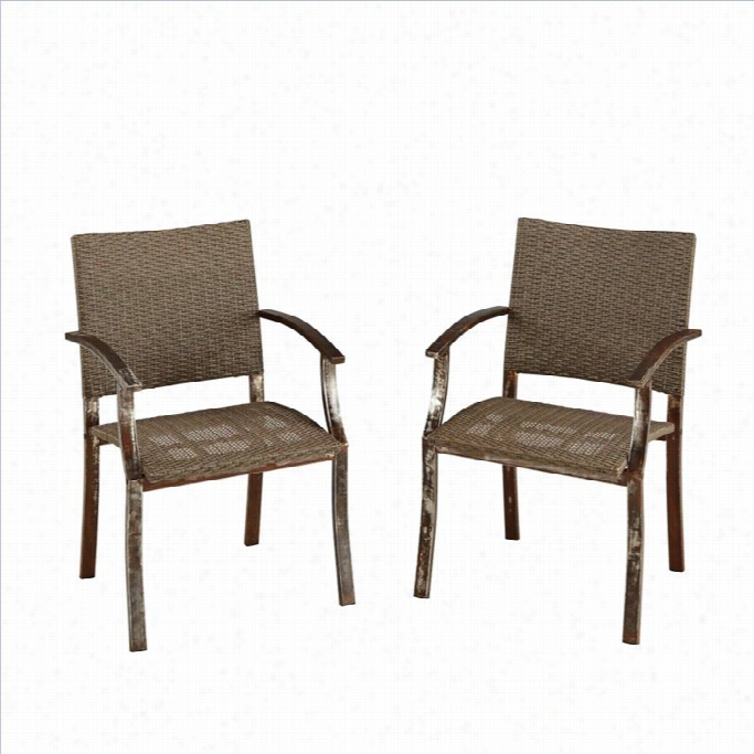 Home Styles Urban Outdoor Dining Chair Pair In Aged Metal Finish