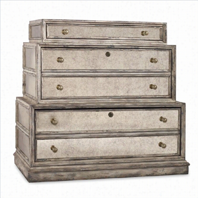 Hooker Furniture Mirrored 3-drawer Lateral Rasp In Weathered Gray