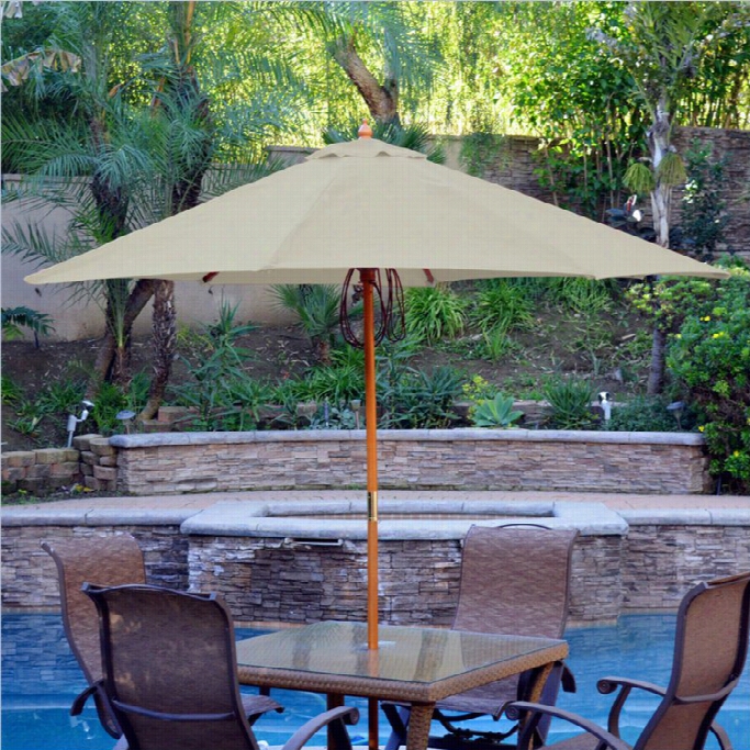 Jeco  9ft. Wood Market Umbrella In Convert Into Leather