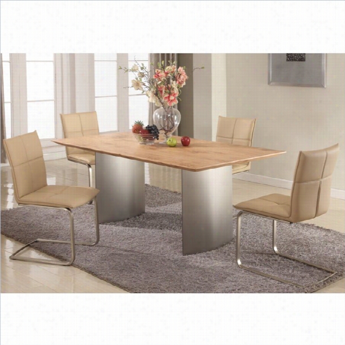 Jessica Stainless Steel Dining Table Wifh Wood Top In Light Oak