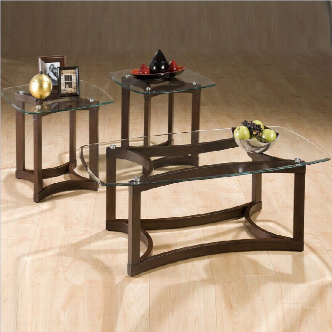 Jofran 3 Piece Glass Top Coffe Eand End Table Set In Bellingham Brown