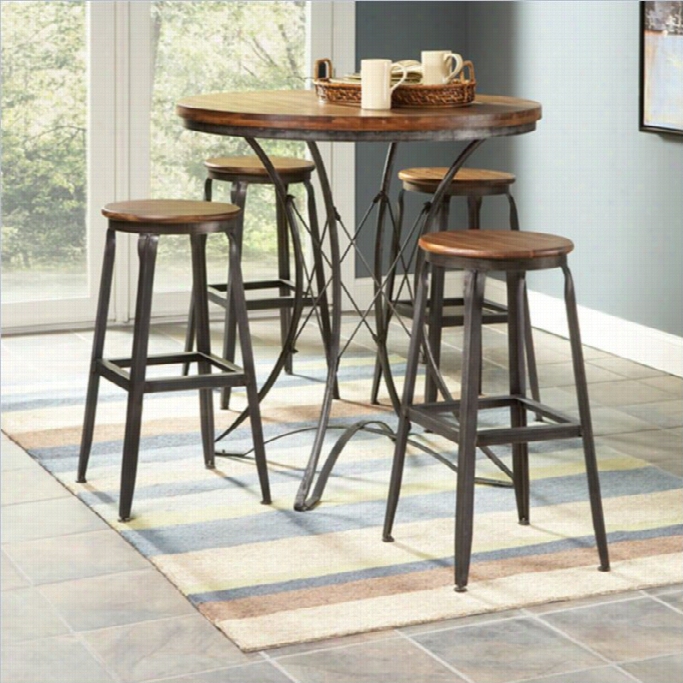 Largo Furniture Abbey 5 Piece Dinette Set W/ Backless Stools In Weathered Brown